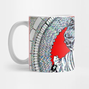 Vintage woman in dress on red background Mug